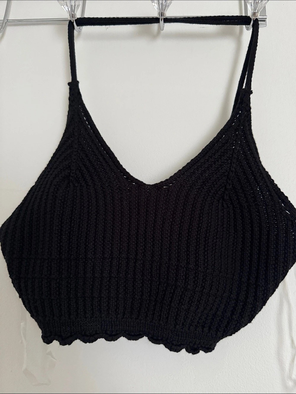 Fashion Nova Tessa Crochet V-Neck Crop Top Black Size S